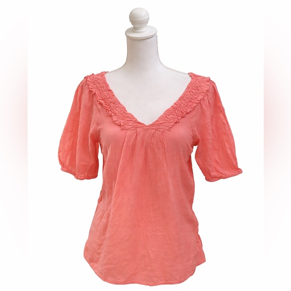 Nine West Tops - Nine West Pink Gauzy Top Small S Boho Peasant Blouse Lightweight Cotton